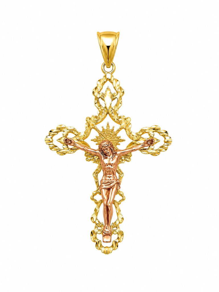 14K VINTAGE STYLE CHRIST ON CROSS PENDANT – LARGE – JY Jewelry Wholesale