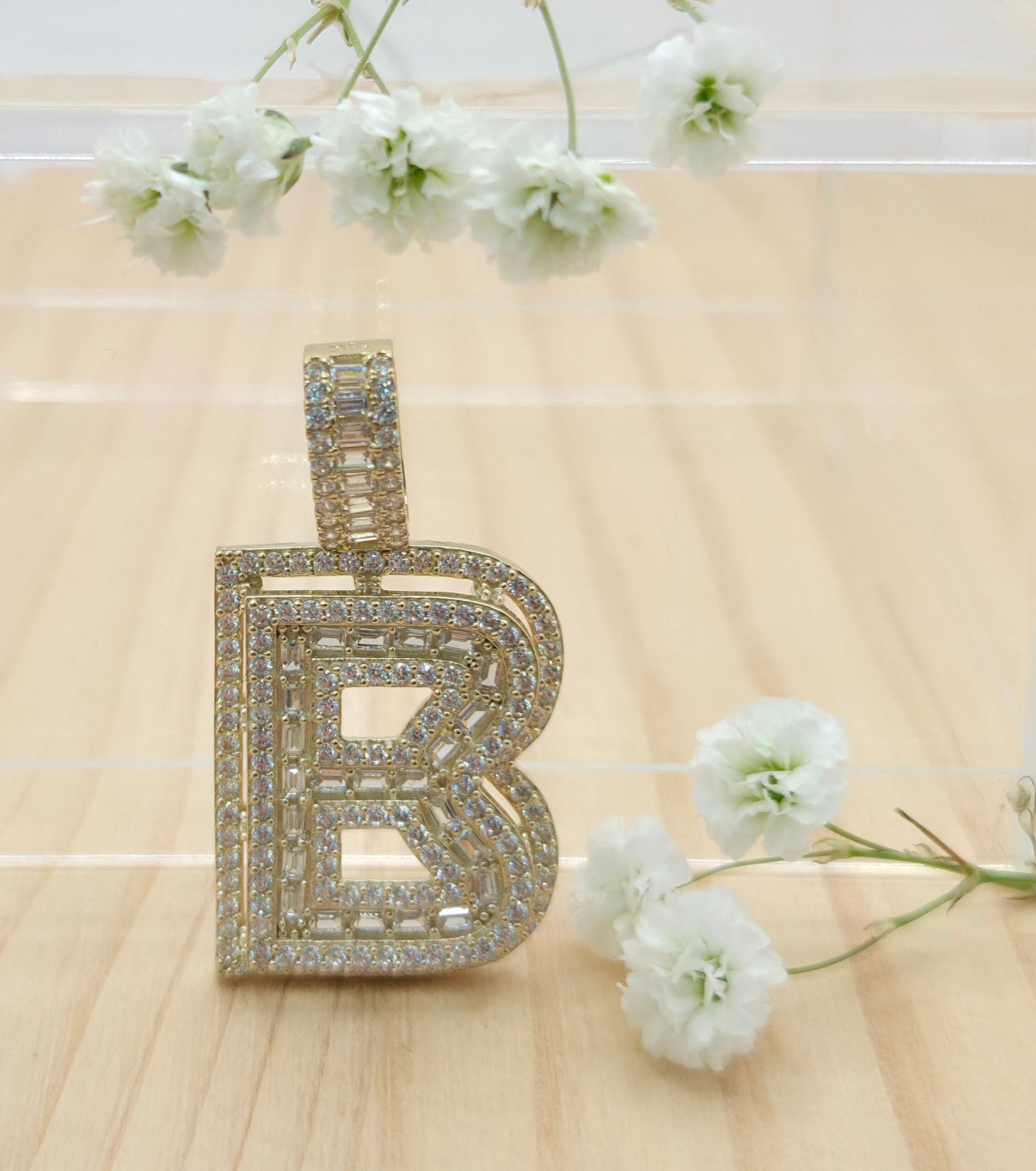 10K SMALL CZ "B'' LETTER PENDANT – JY Jewelry Wholesale