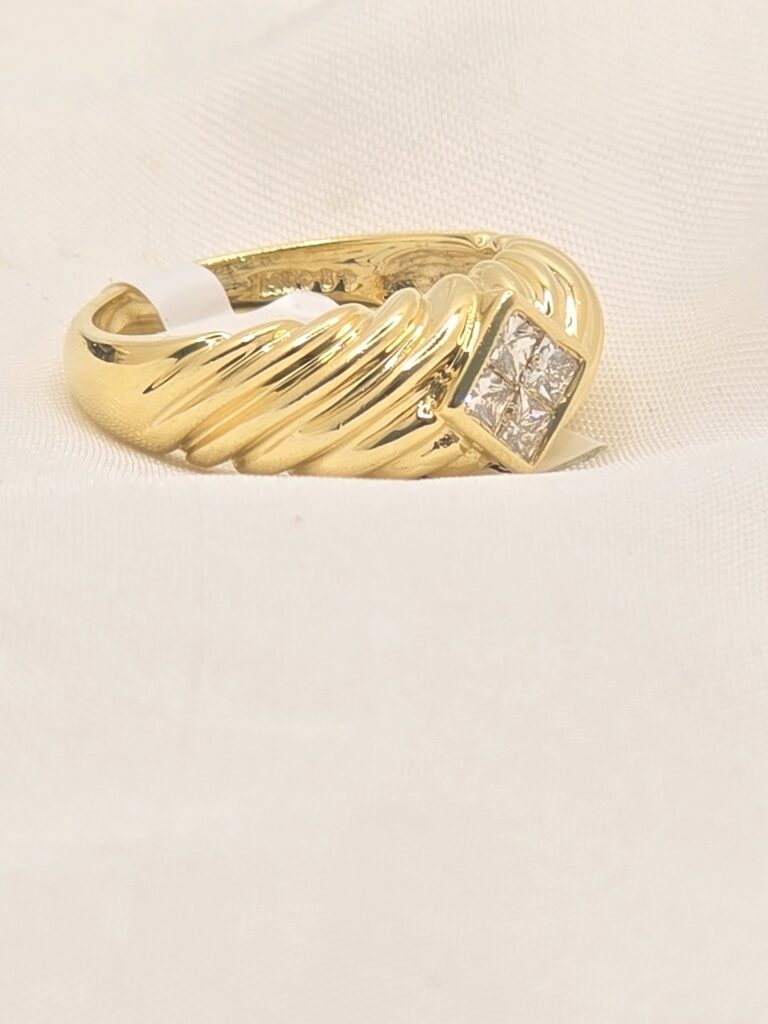 14K CABLE DESIG PRINCESS CUT DIAMOND RING INVISIBLE DIAMOND BND – 7 – JY Jewelry Wholesale
