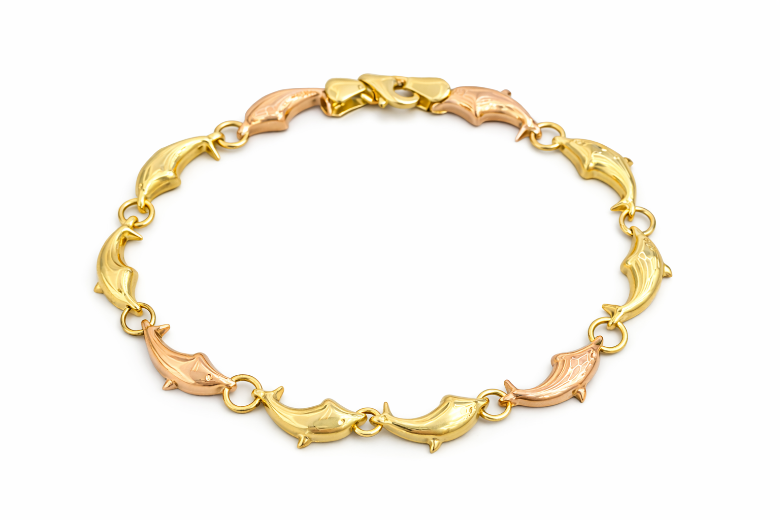 14K DELICATE DOLPHINS BRACELETE – 7" – JY Jewelry Wholesale