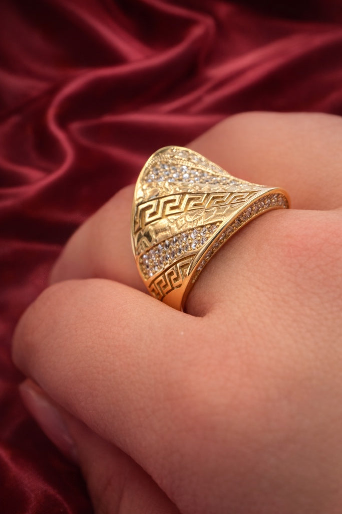10K CZ GREEK AND NUGGETS DETAILS WOMAN'S RING – 8 – JY Jewelry Wholesale