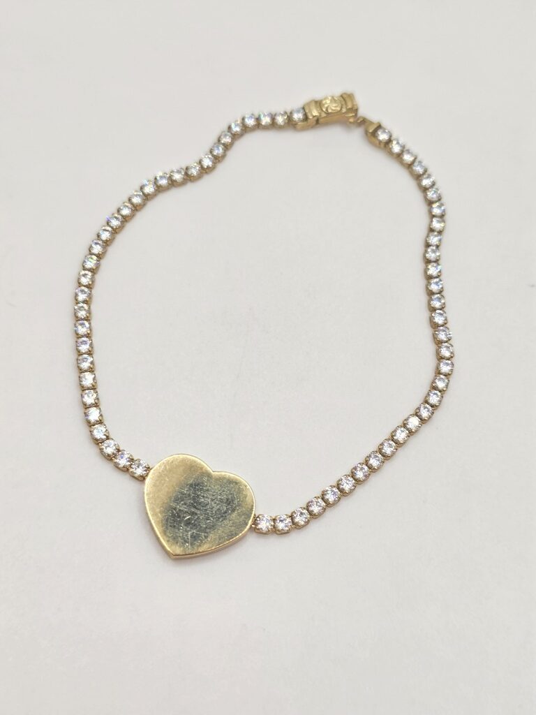 10K TENNIS BRACELET WITH PLAIN HEART – 7" – JY Jewelry Wholesale