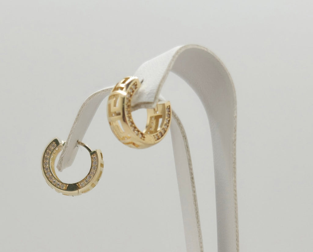 10K TIMELESS GREEK DESING HOOPS EARRINGS CZ – SMALL – JY Jewelry Wholesale