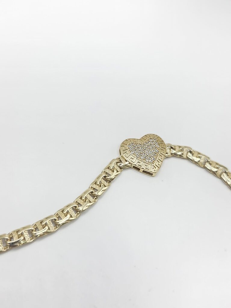 10K CHINO LINK STYLE GREEK FRAME MEDIUM HEART BRACELET – 7.5" 5MM – JY Jewelry Wholesale