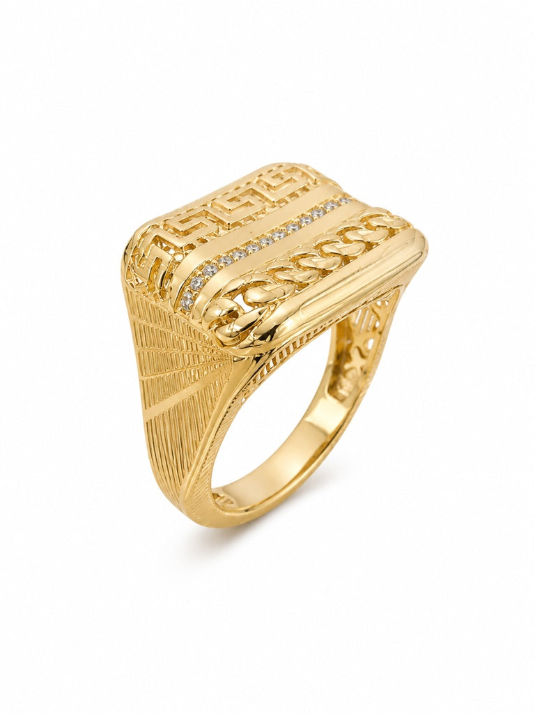 10K MODERN GREEK AND CHAIN DETAILS SQUARE SHAPE RING – 8-9 – JY Jewelry Wholesale