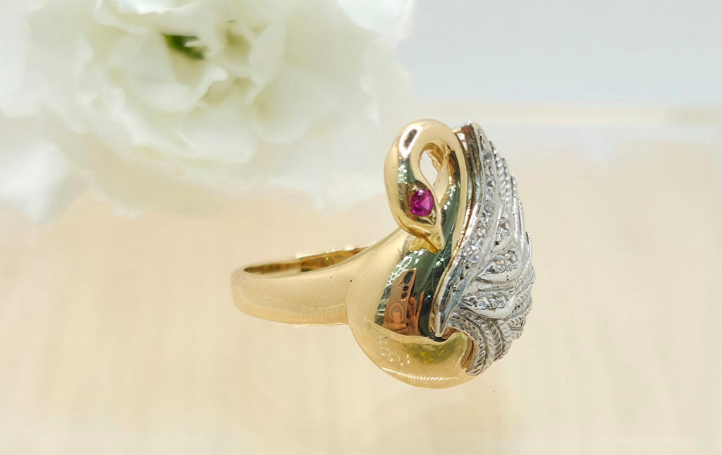 14K TWO TONE SWAN WOMAN'S RING – 7 – JY Jewelry Wholesale