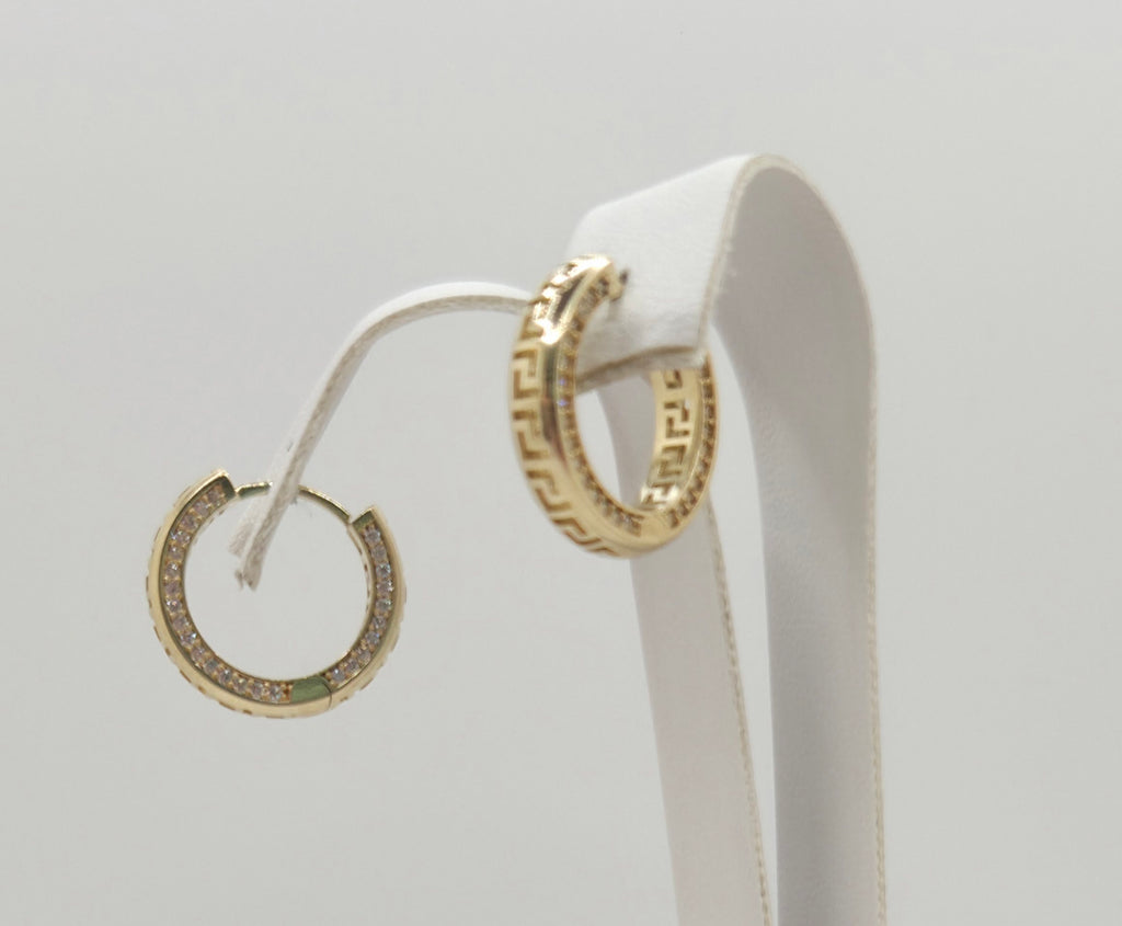 10K TIMELESS GREEK DESING HOOPS EARRINGS CZ – SMALL – JY Jewelry Wholesale