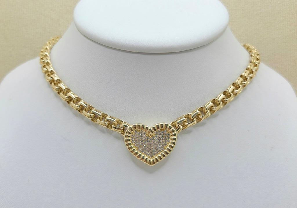 10K CHINO LINK CZ HEART NECKLACE – 16" 6MM – JY Jewelry Wholesale