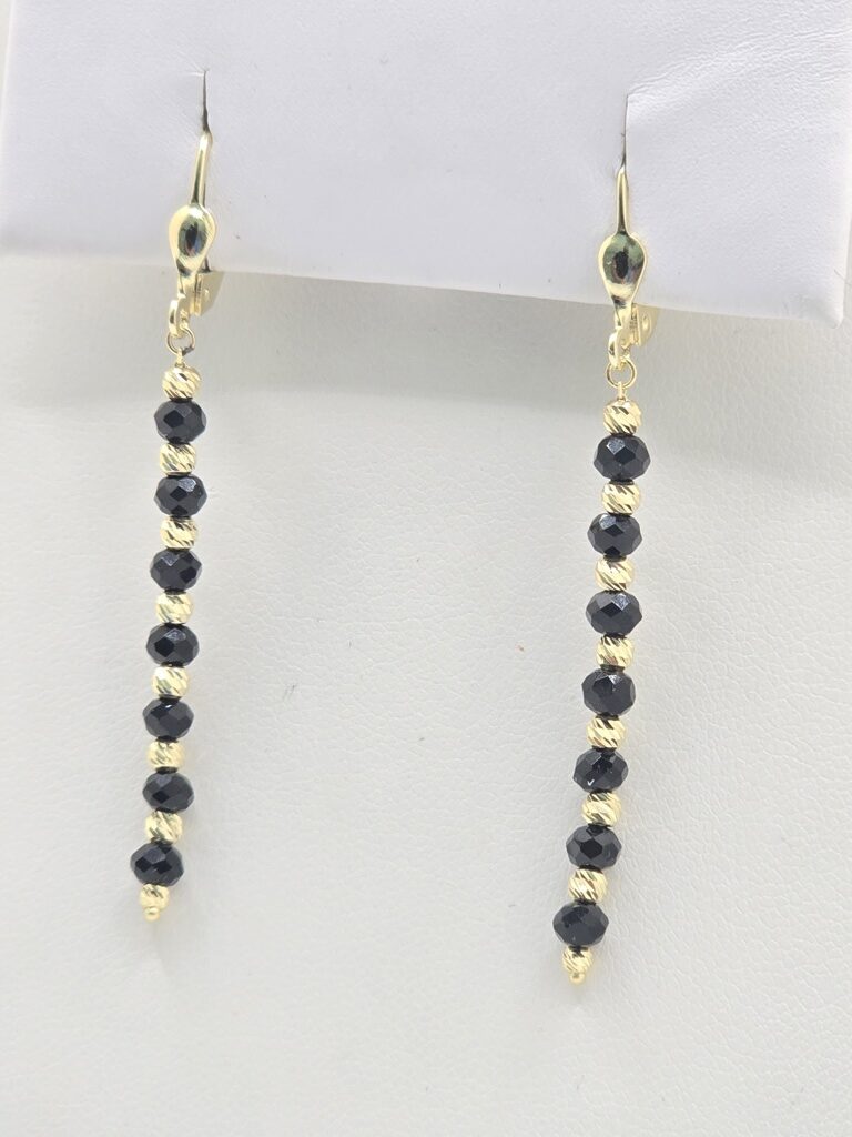 14K YELLOW GOLD BEADED BALL BLACK EARRINGS – JY Jewelry Wholesale